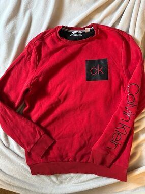 Calvin Klein Red Crewneck Sweatshirt with Black Logo Square
